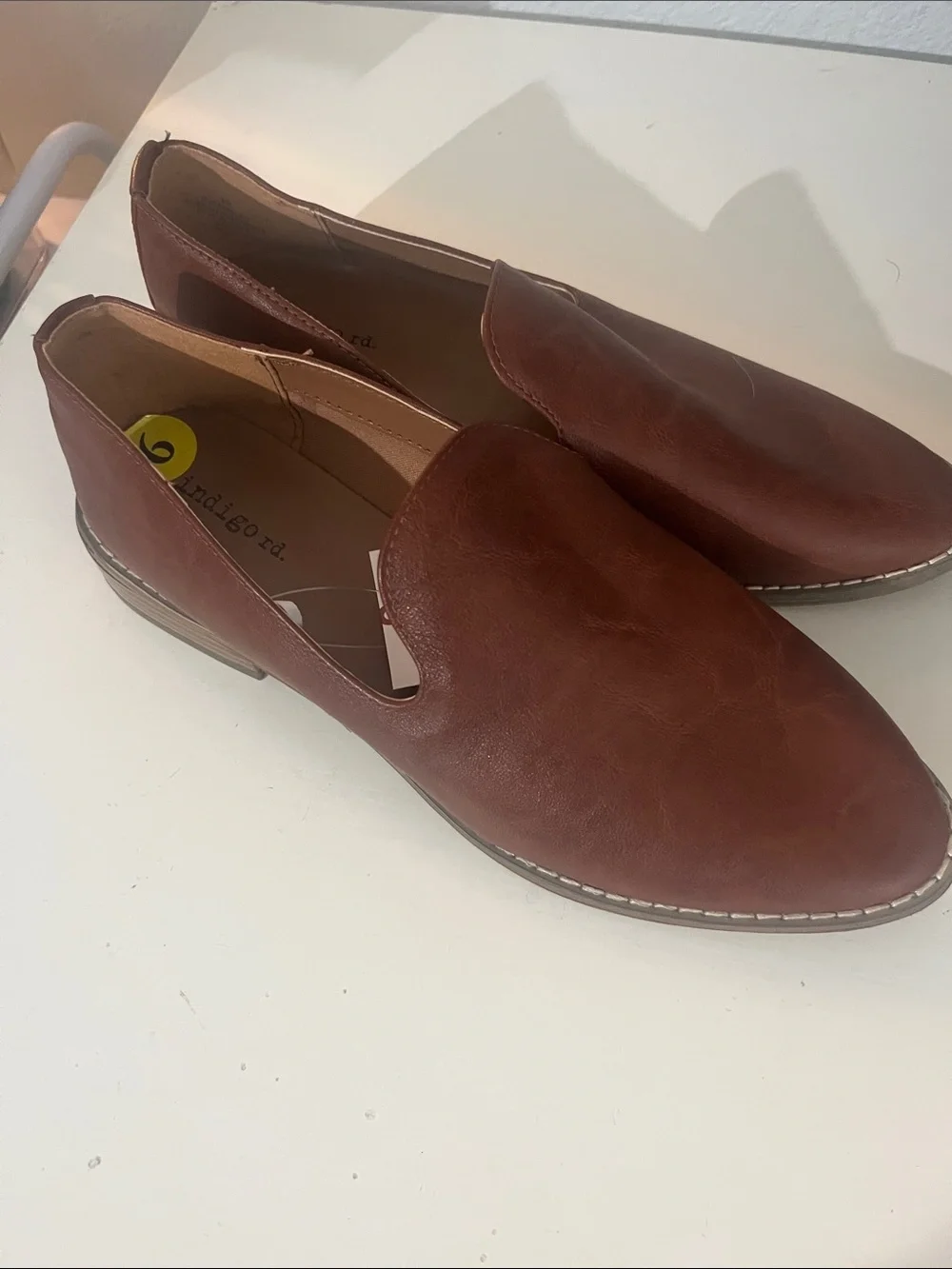 New Indigo Rd. Women’s Cognac Brown Faux Leather Flats Loafers Size 9 NWT